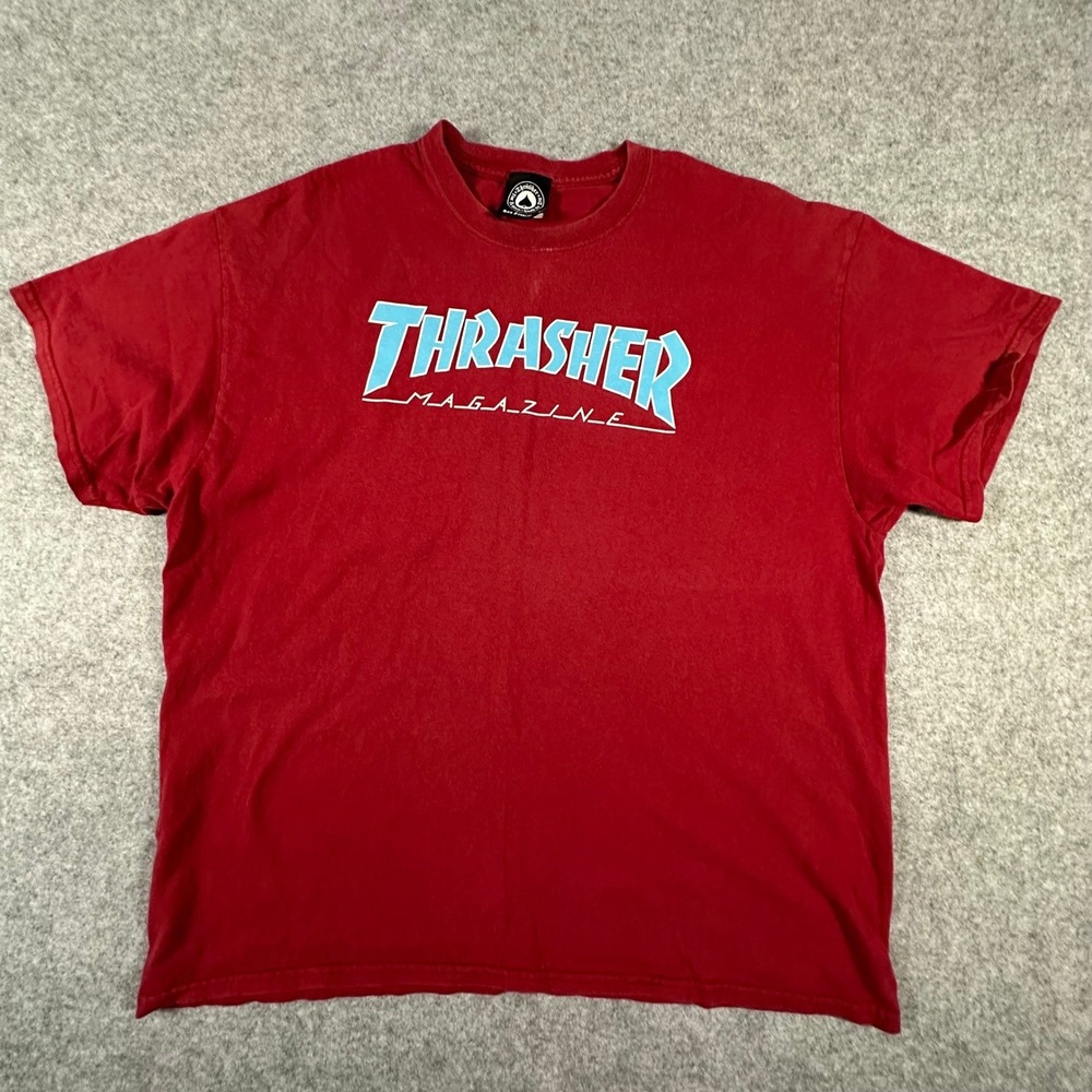 Thrasher Magazine T Shirt Mens XL Red Blue Logo Skateboard Skate Graphic
